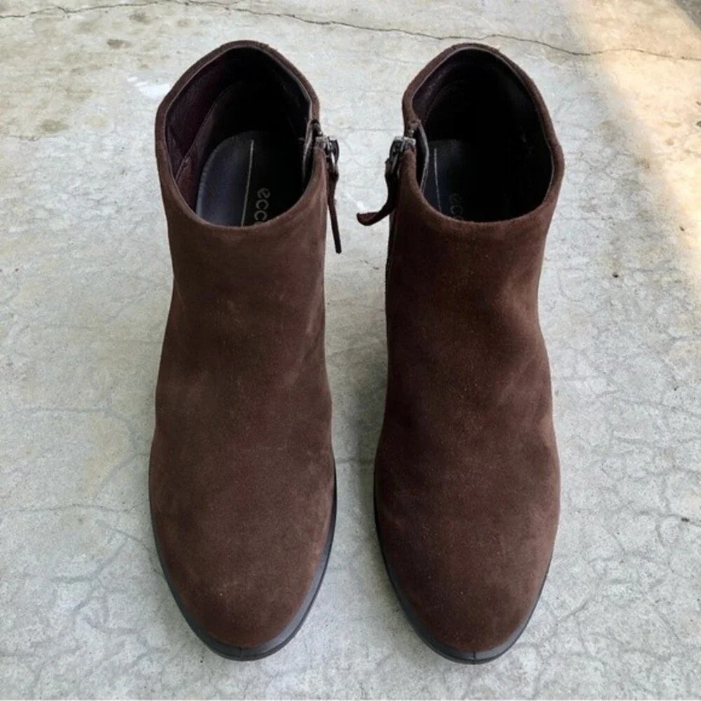Ecco Brown Suede Ankle Boots Booties Waterproof Hydromax Heeled Euro 38